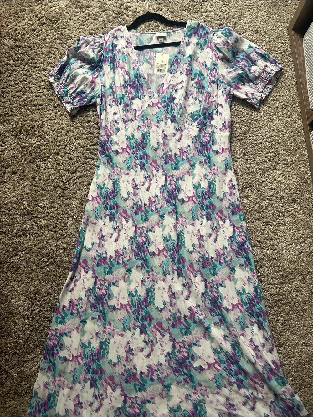 a new day White Maxi Dress with Teal and Purple Floral Print Women’s